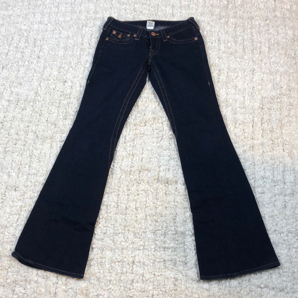 True Religion vintage dark wash low rise flare